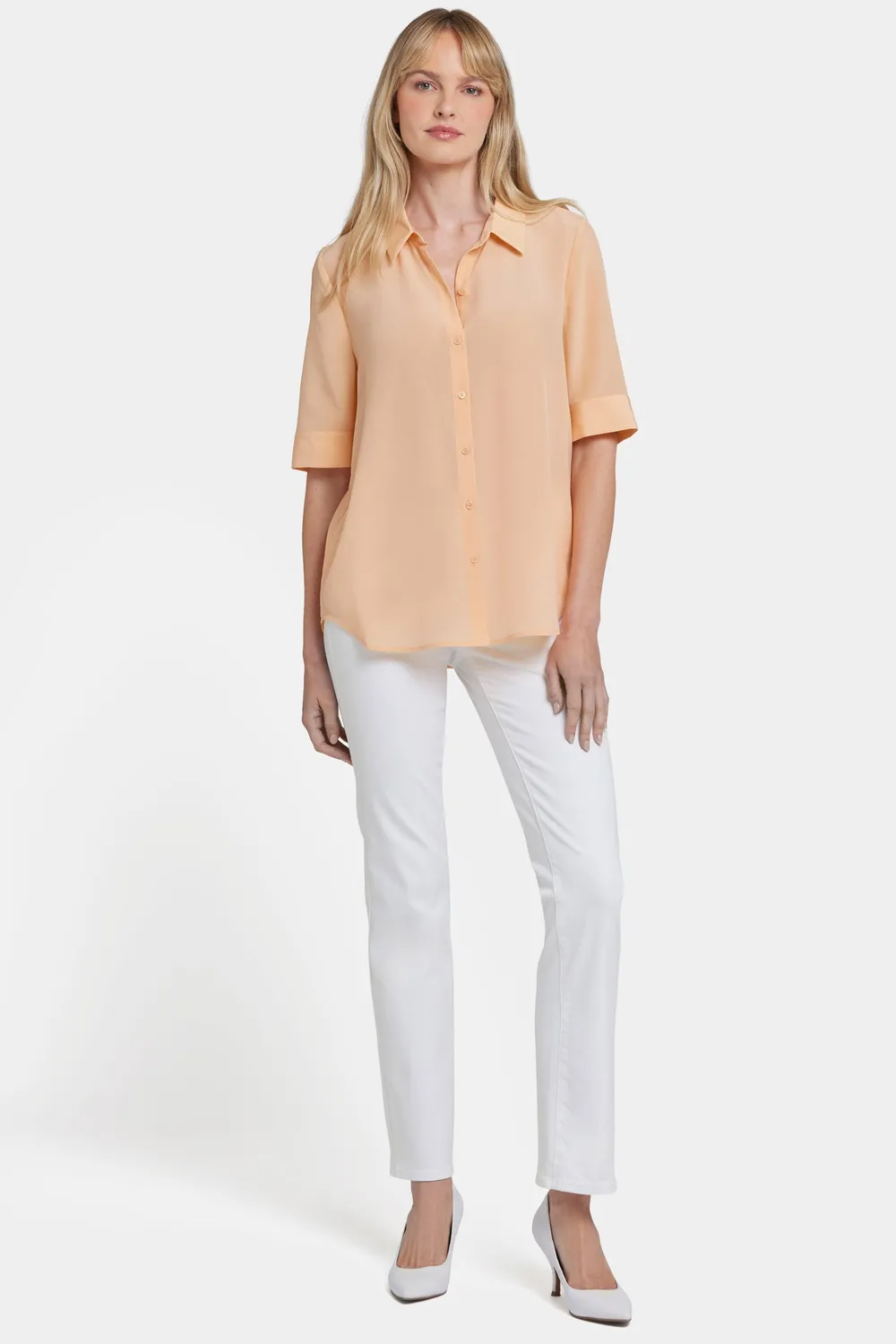 NYDJ Riley Seidenbluse Apricot Nectar Halbarm