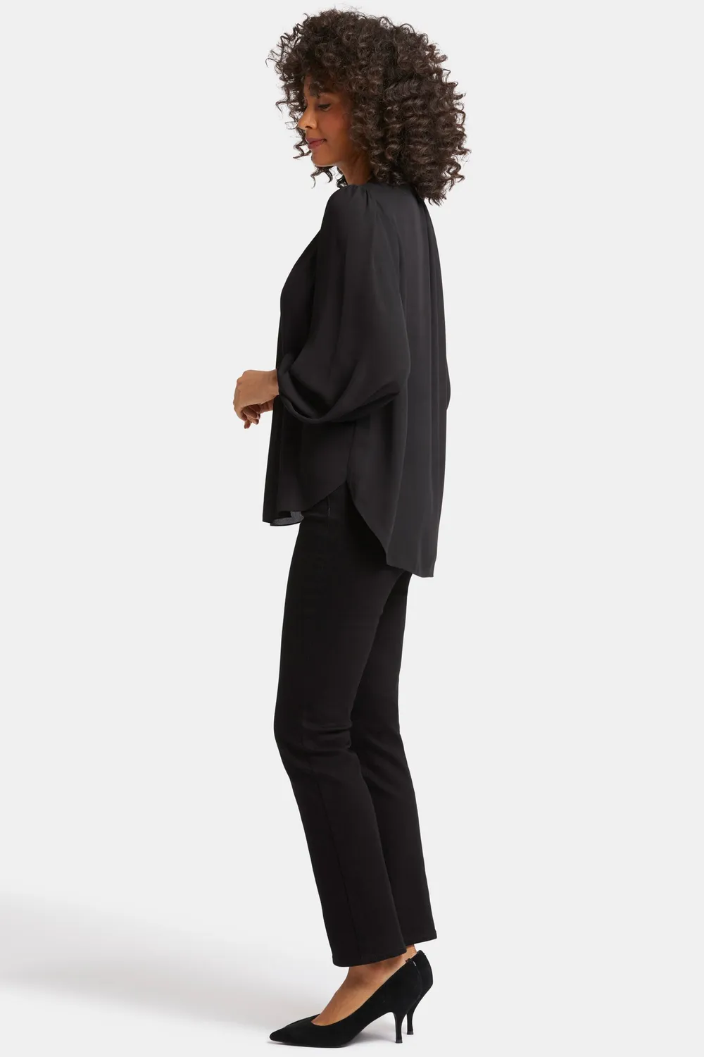 NYDJ Puff Sleeve Popover Bluse Schwarz luftig