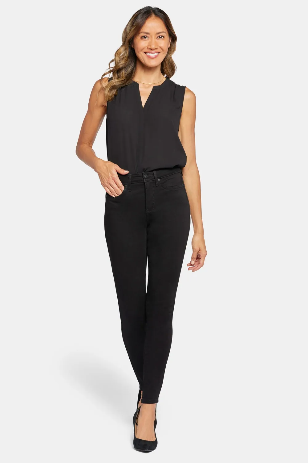 NYDJ Ami Skinny Petite Jeans Schwarz second-skin
