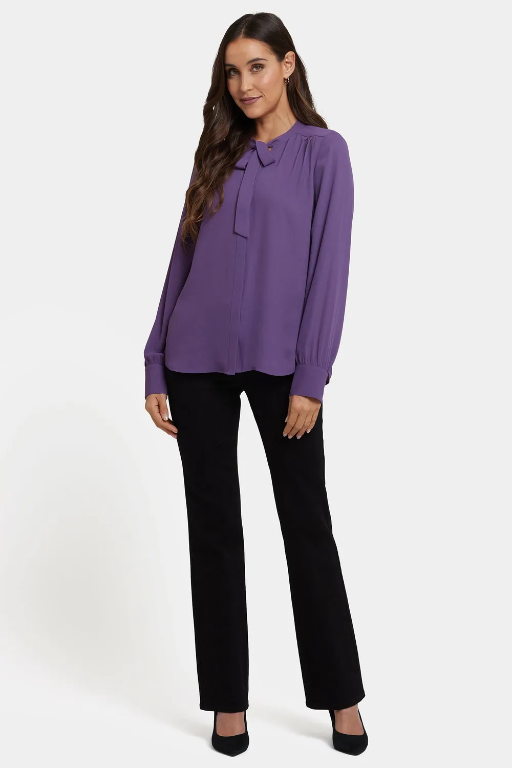 NYDJ Tie-Neck Bluse Grape Royale lila Langarm