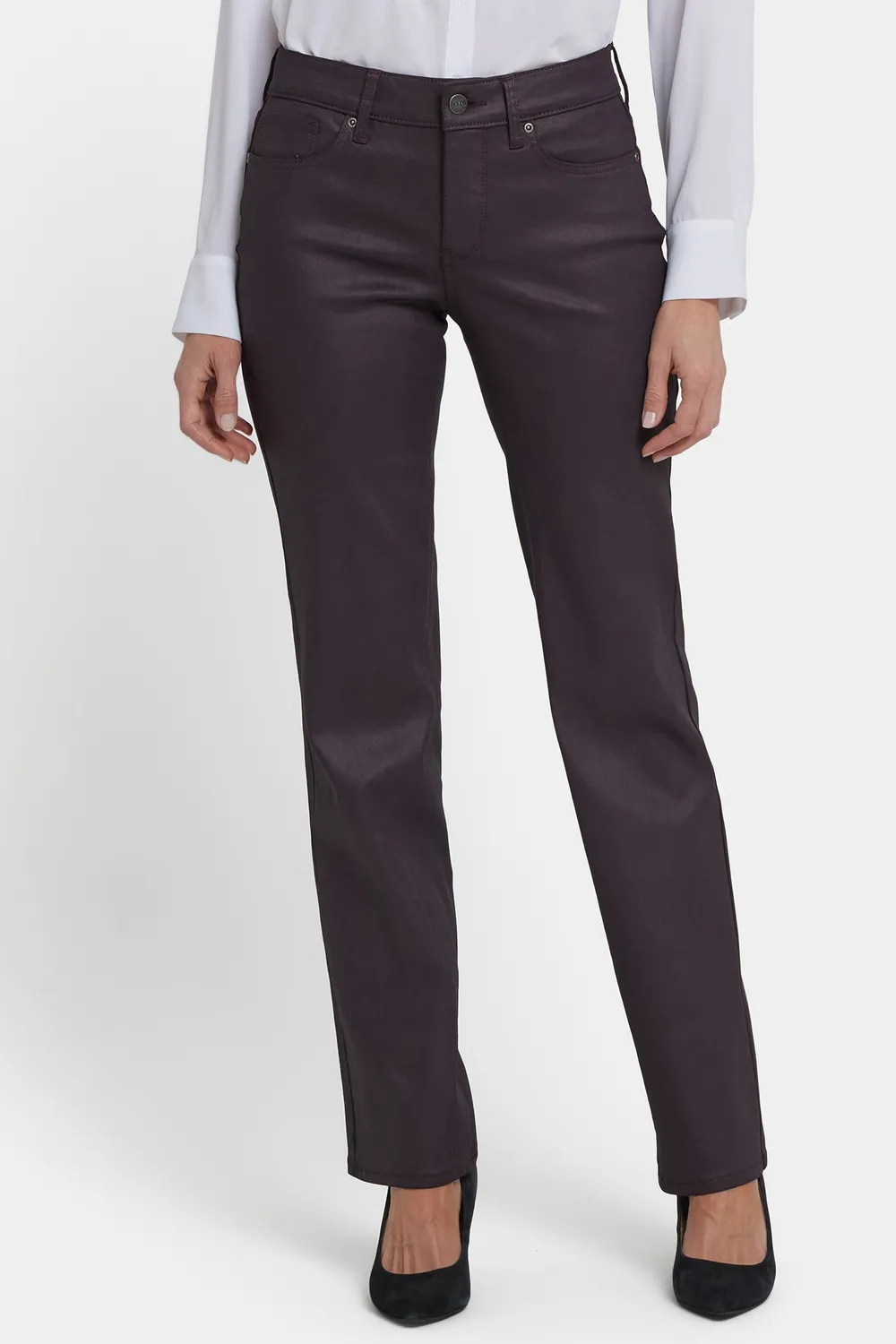 NYDJ Marilyn Straight Coated Jeans Fig Lila 32 Inch