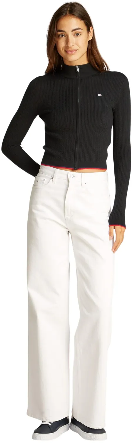 Tommy Jeans Cable Zip Thru Cardigan Damen XL Schwarz