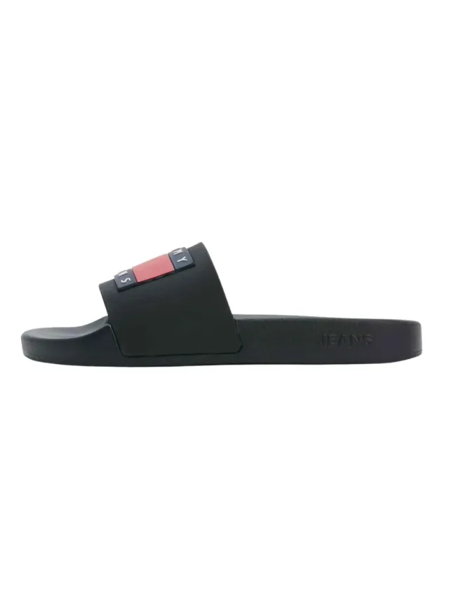 Tommy Jeans Flag Pool Slide Damen Schlappen Schwarz 38 EU