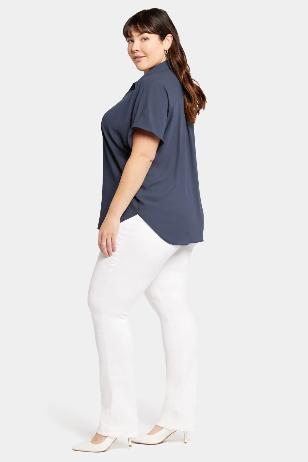 NYDJ Becky Kurzarm Bluse Oxford Navy Plus