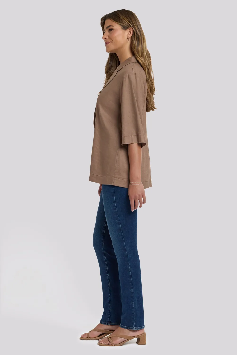 NYDJ Elbow Sleeve Blazer Toasted Coconut Stretch-Leinen