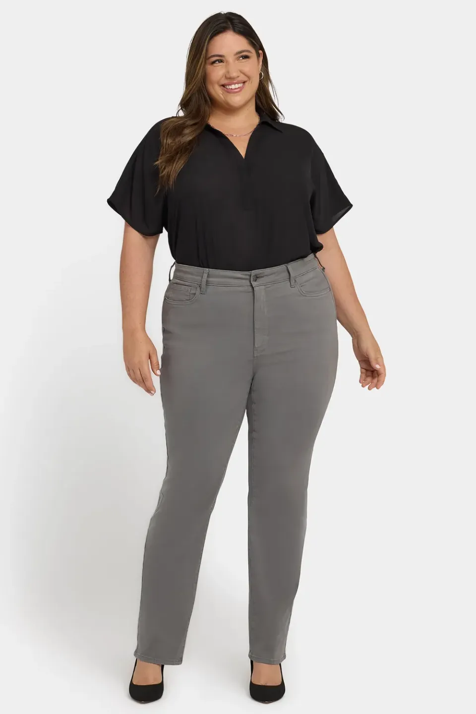 NYDJ Marilyn Straight Jeans Plus Lunar Stone high rise