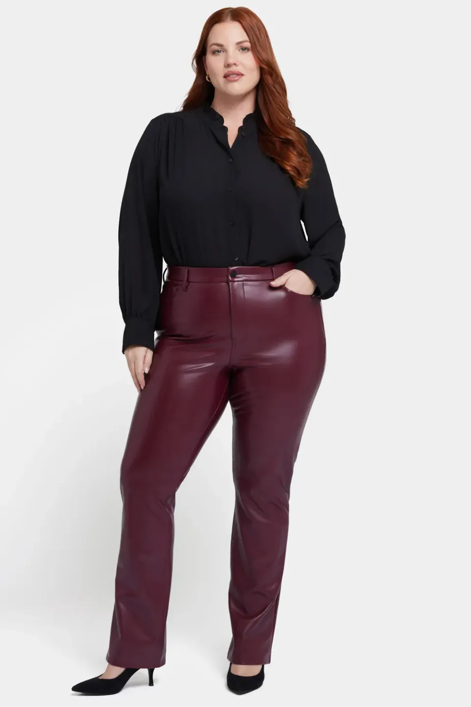 NYDJ Faux Leather Marilyn Straight Pants Hose Tavern