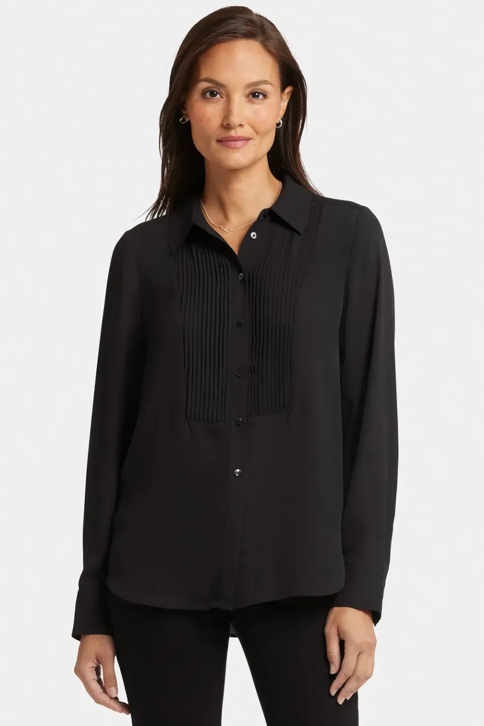 NYDJ Tuxedo Blouse Bluse Schwarz Langarm Kragen