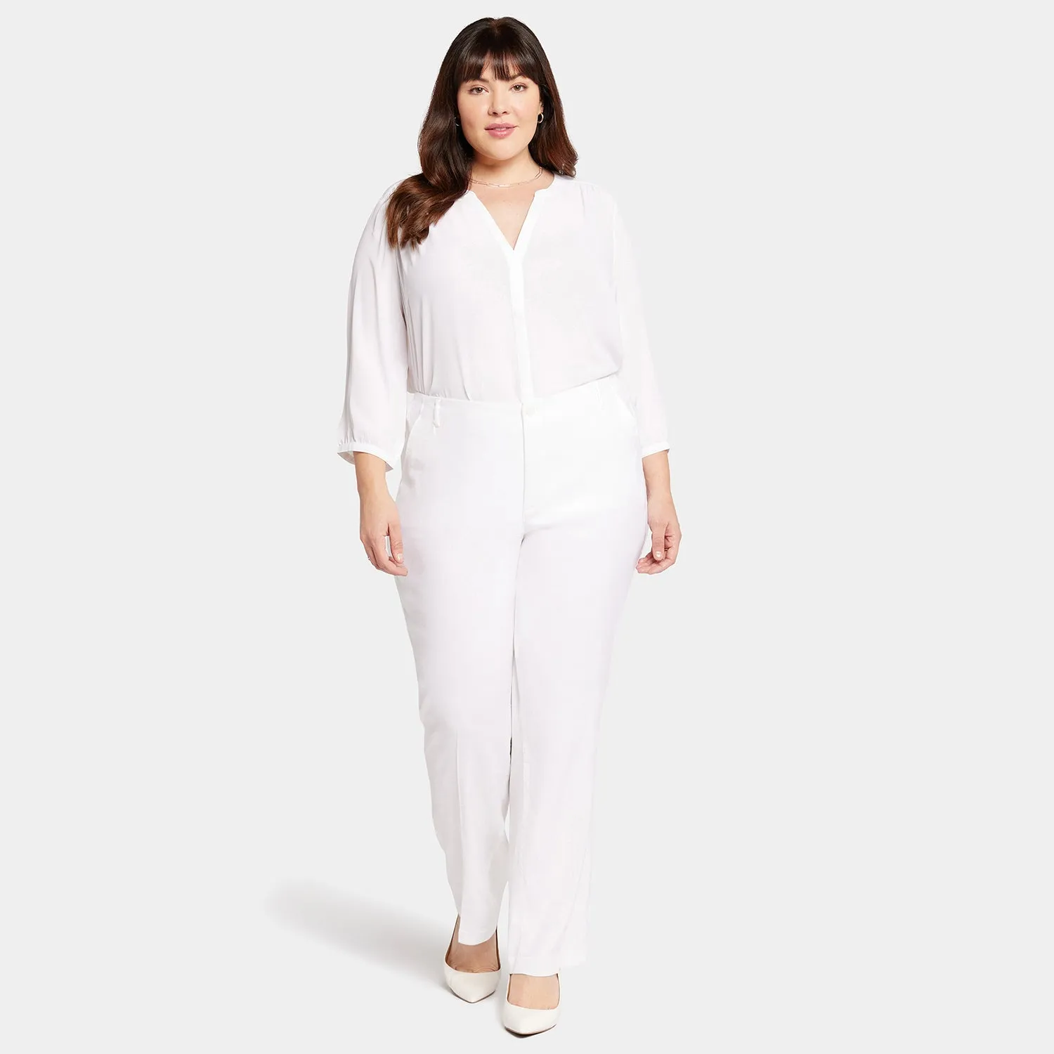 NYDJ Marilyn Straight Hose Plus Size Optic White Leinen