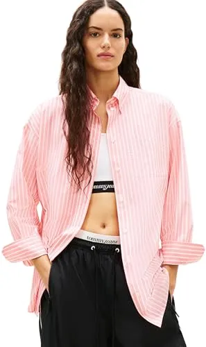 Tommy Jeans Poplin Damen Bluse L Langarm Oversize