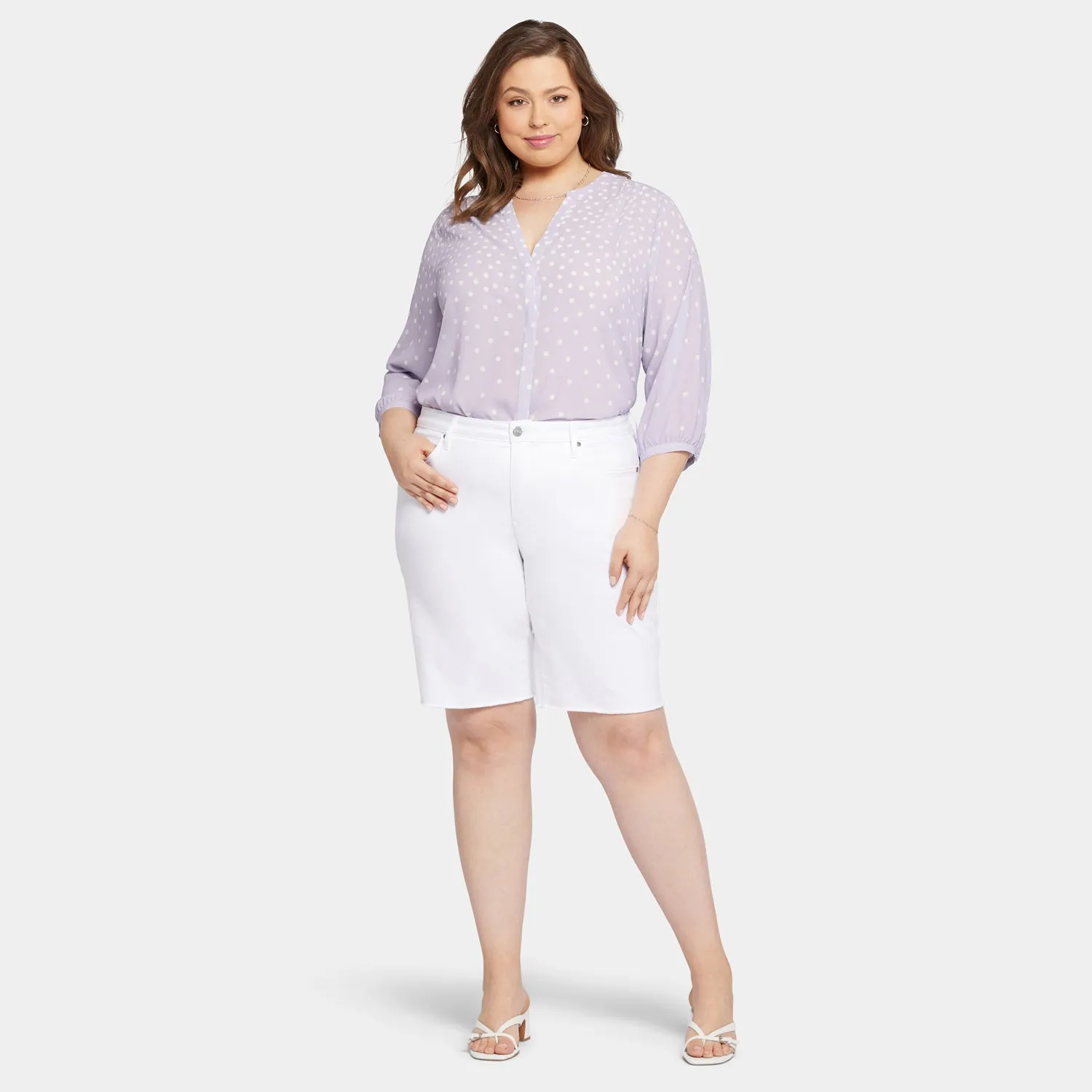 NYDJ Boyfriend Shorts Optic White Fransensaum Plus