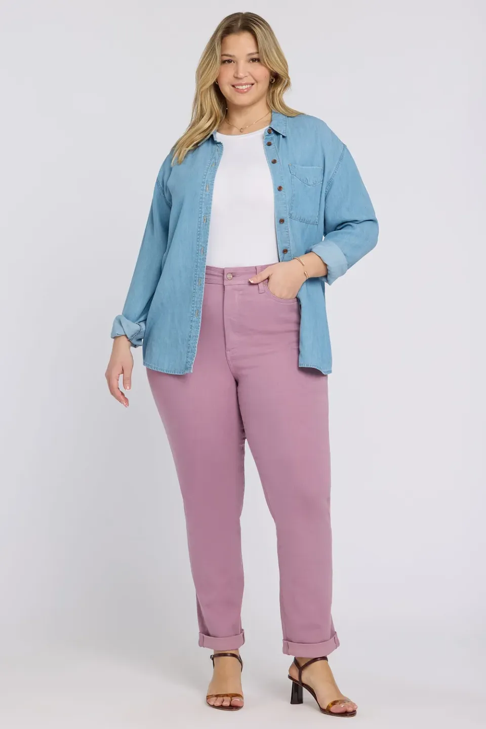 NYDJ Marilyn Straight Jeans Plus Dusky Daisy rosa