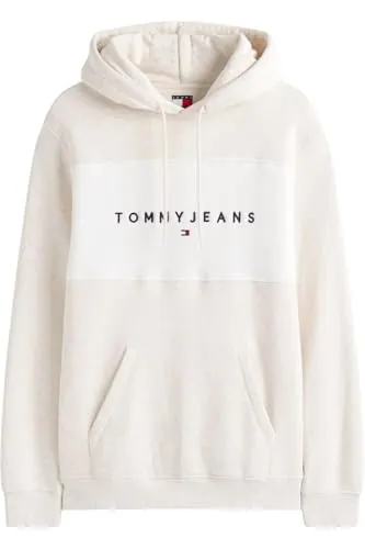 Tommy Jeans TJM Linear Logo Hoodie Kapuzenpullover XXL Beige Baumwolle
