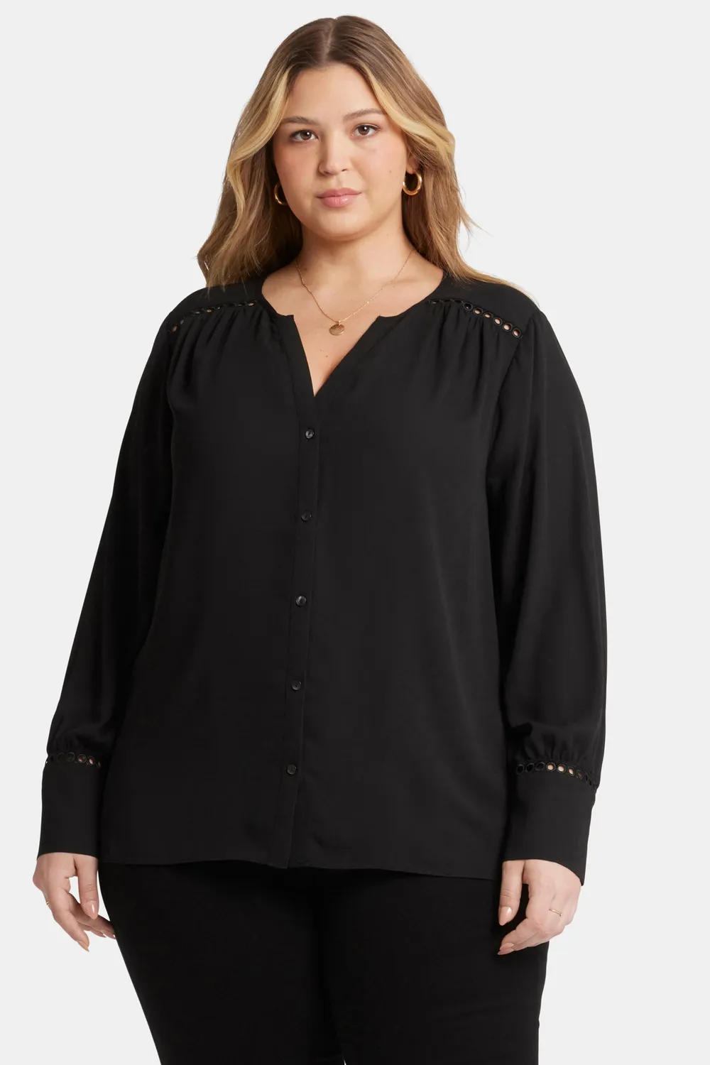 NYDJ Liliana Peasant Bluse Schwarz Plus Soutache