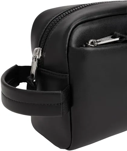 Tommy Jeans Linear Washbag Kulturbeutel Leder Schwarz