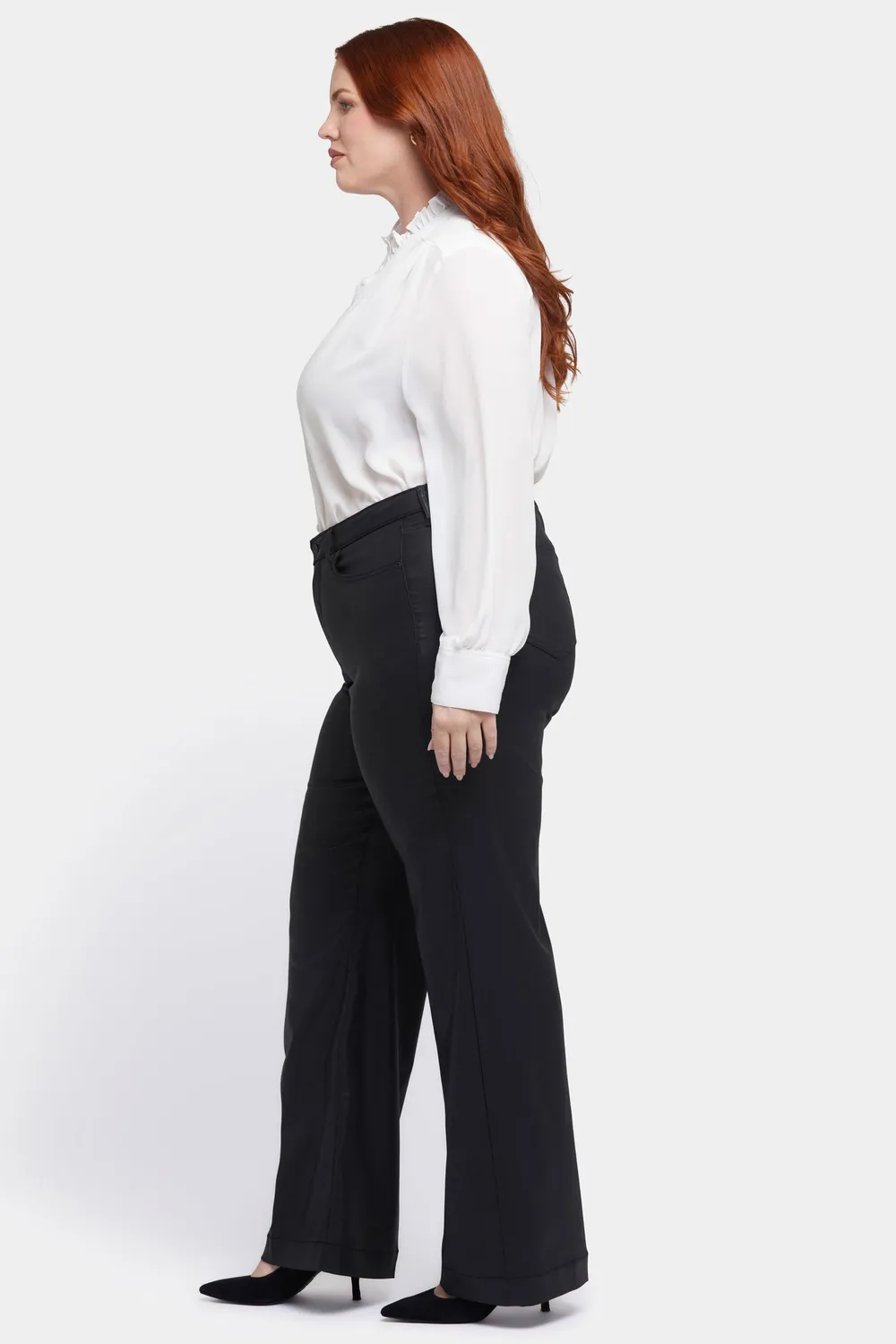 NYDJ Teresa Coated Wide Leg Jeans Schwarz Plus