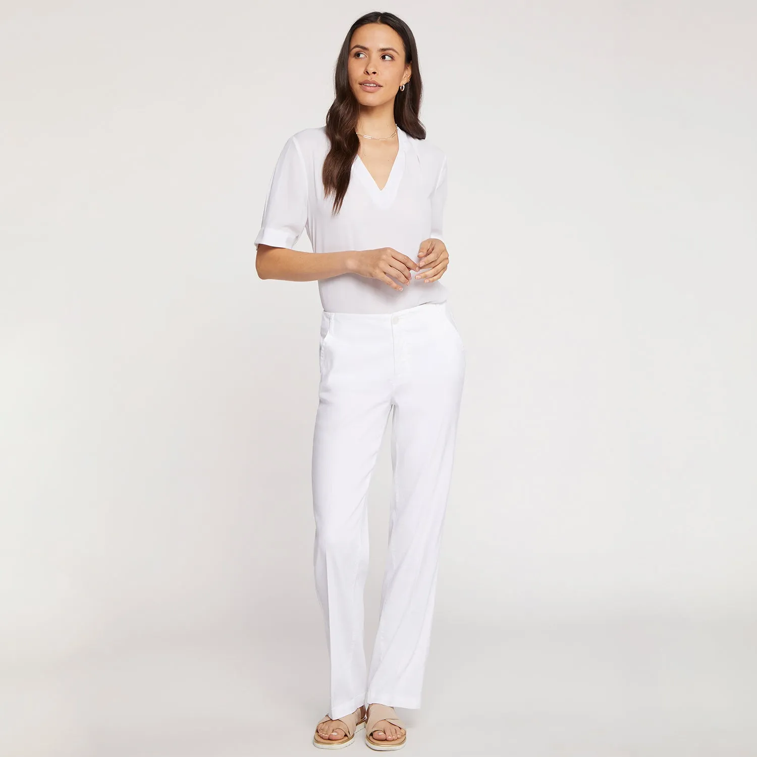 NYDJ Marilyn Straight Hose Optic White Leinen Gr 00-18