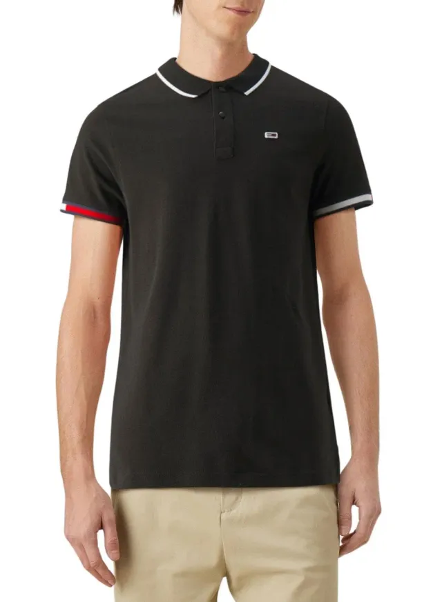 Tommy Jeans Flag Cuffs Slim Fit Poloshirt M Schwarz