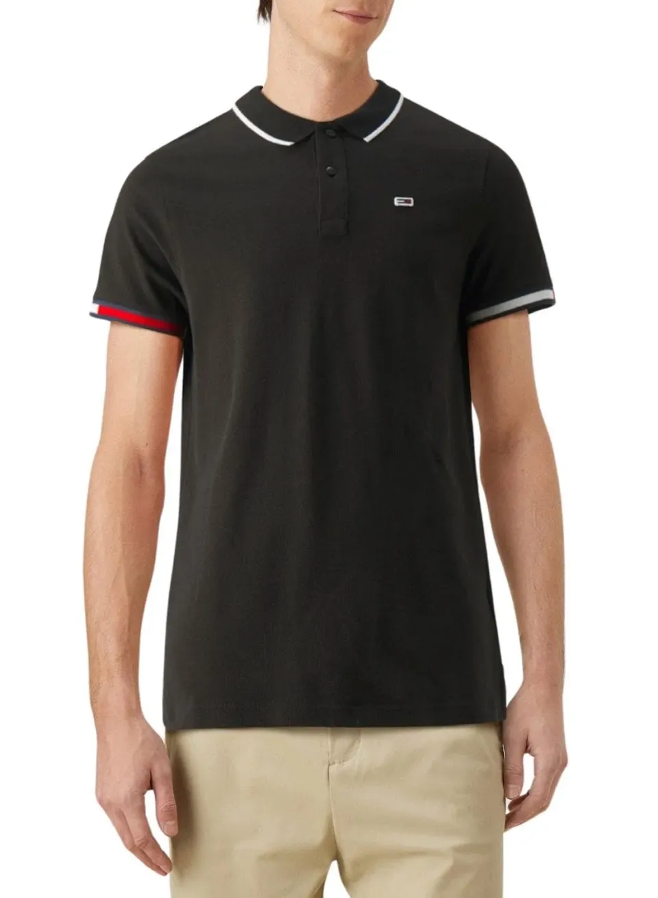 Tommy Jeans Flag Cuffs Slim Fit Poloshirt M Schwarz