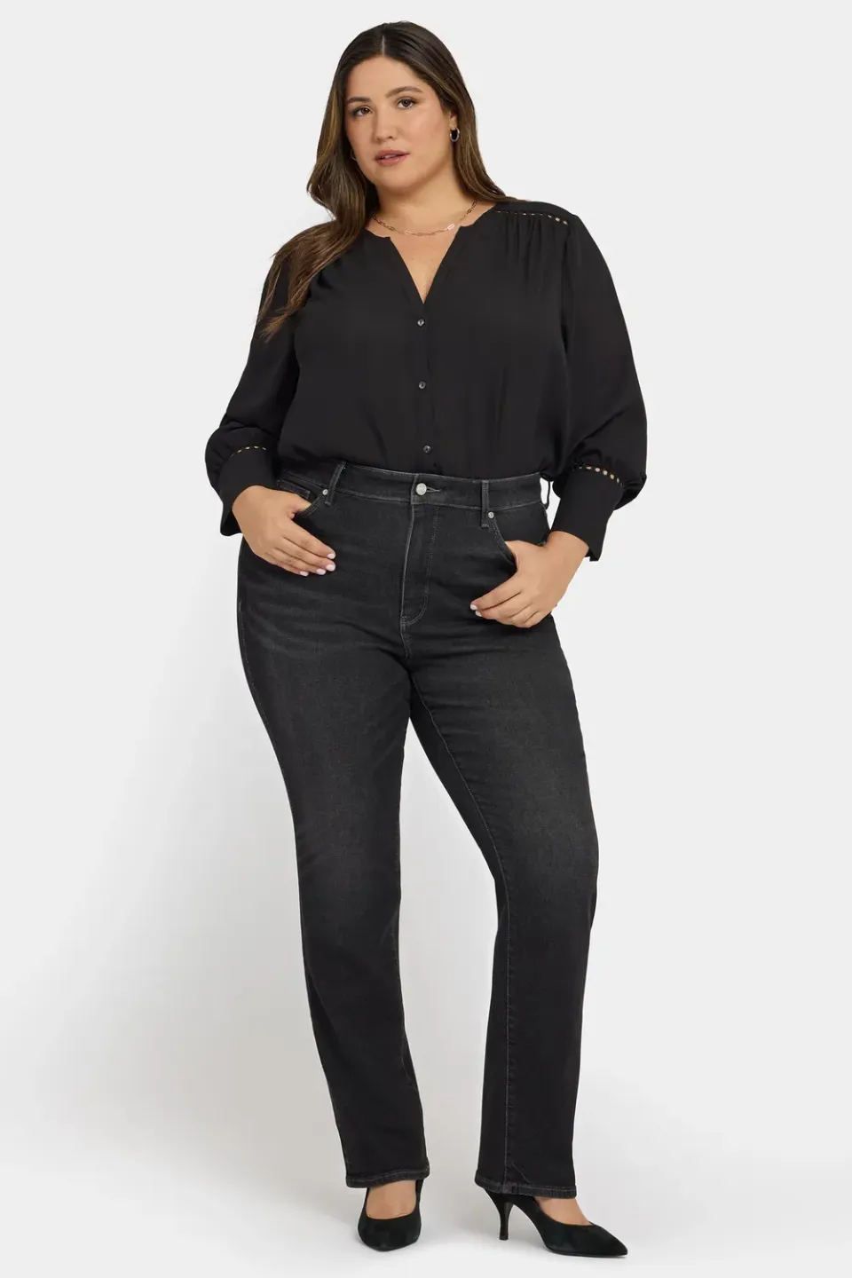 NYDJ Marilyn Straight Plus Jeans Paris Lights grau High Rise