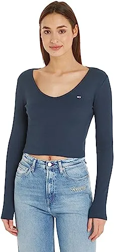 Tommy Jeans Tjw Bby Crp Essential Rib V Ls Dw0dw14278 Langarmshirt XL