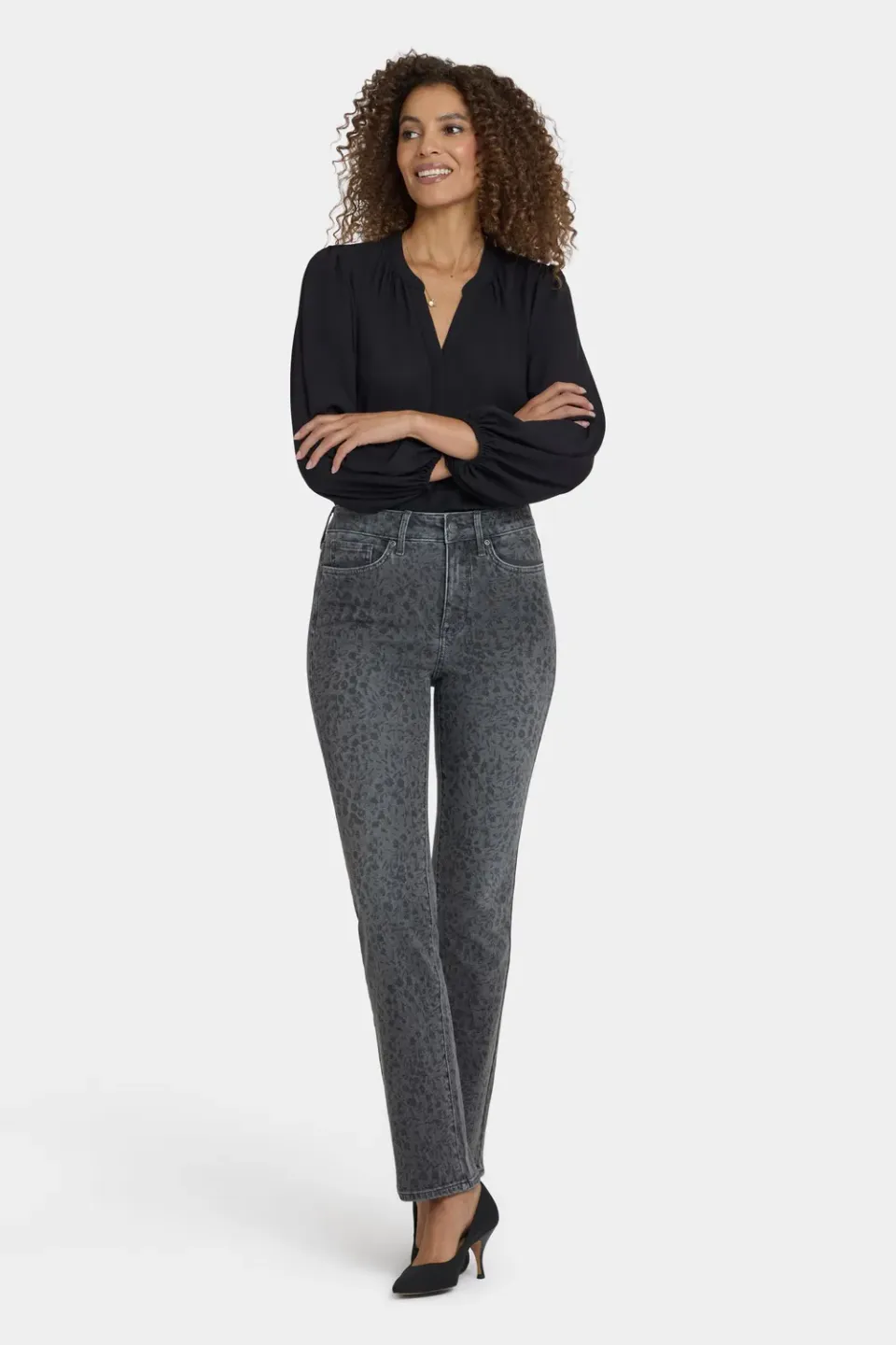 NYDJ Marilyn Straight Jeans Grey Daniela Ditsy geblümt