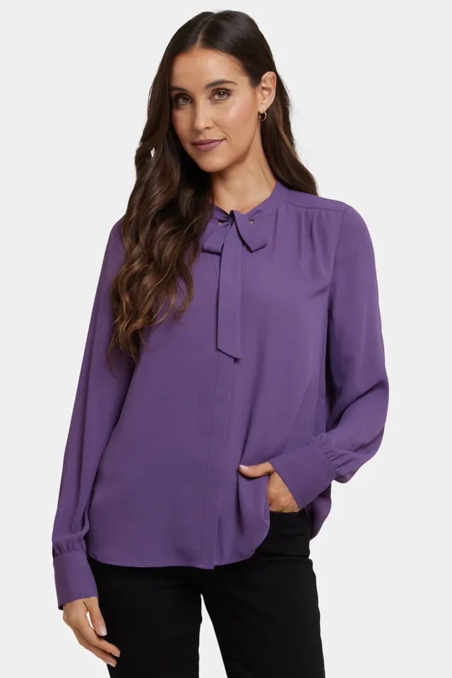 NYDJ Tie-Neck Bluse Grape Royale lila Langarm