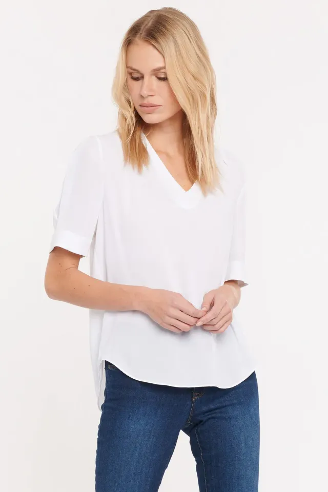 NYDJ Charming Top Optic White V-Ausschnitt