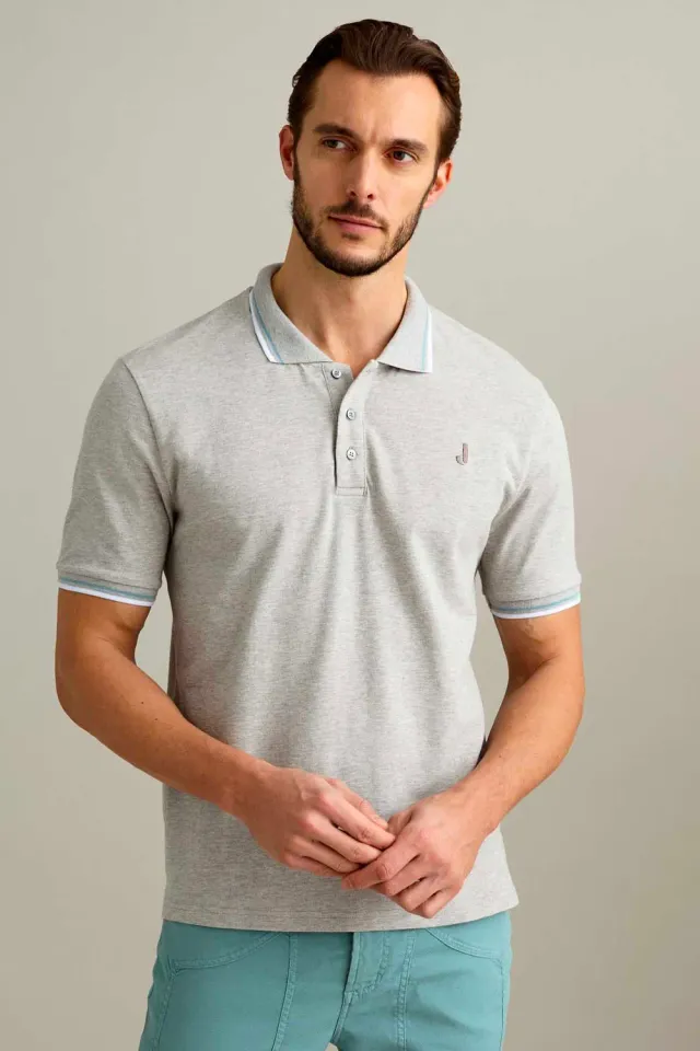 Jeckerson Polo Poloshirt grau Kurzarm Melange Piquet
