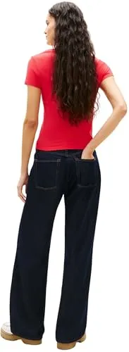 Tommy Jeans Slim V-Ausschnitt T-Shirt Damen XS Rot