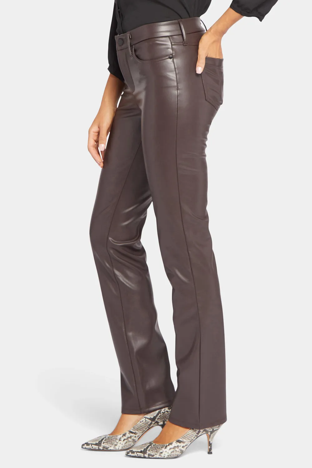 NYDJ Marilyn Straight Kunstlederhose Cordovan Sculpt-Her