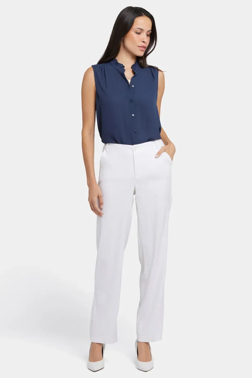 NYDJ Marilyn Straight Hose Optic White Petite Leinen
