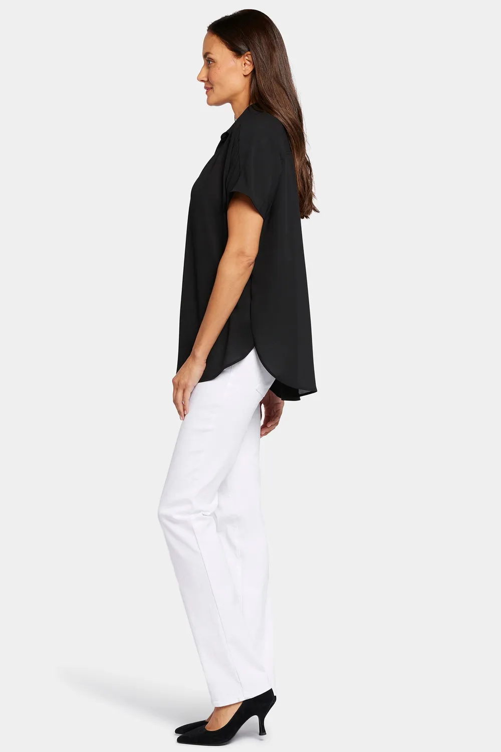 NYDJ Becky Kurzarm Bluse Schwarz Georgette