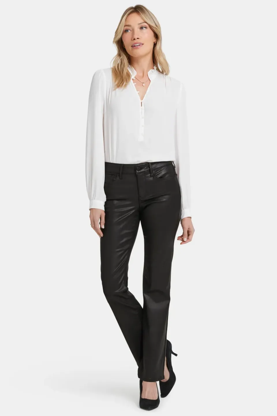 NYDJ Coated Marilyn Straight Jeans Schwarz Coated