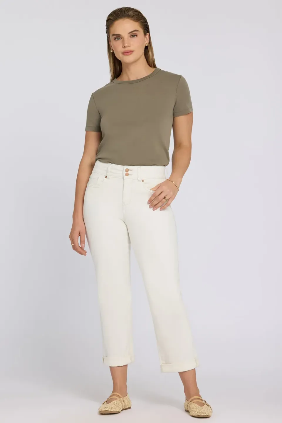 NYDJ Bailey Relaxed Straight Crop Jeans Vintage White