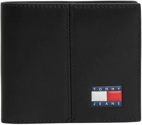 Tommy Jeans Heritage Leather Geldbeutel schwarz Leder Münzfach
