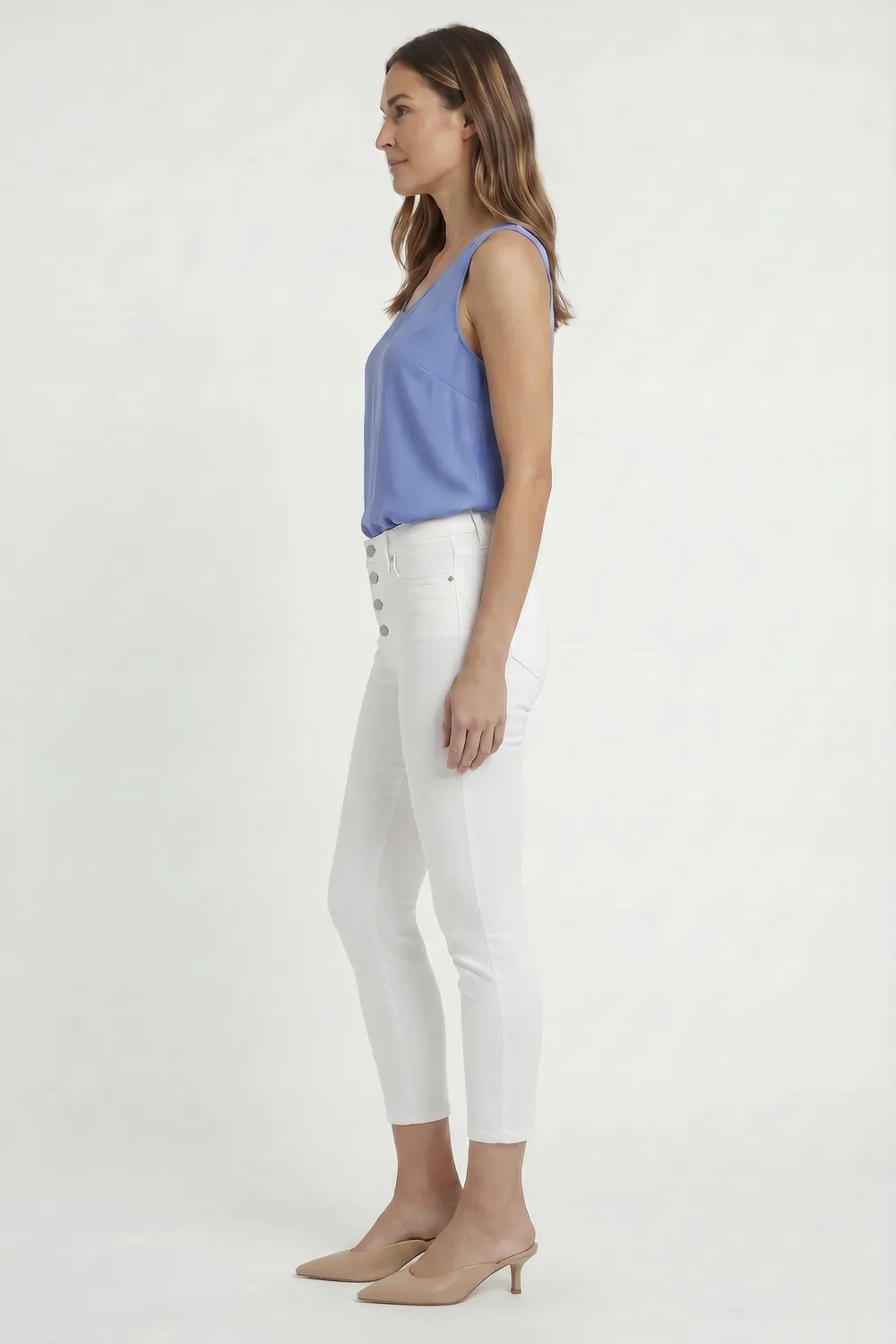 NYDJ Ami Skinny Ankle Jeans Optic White Knopfleiste