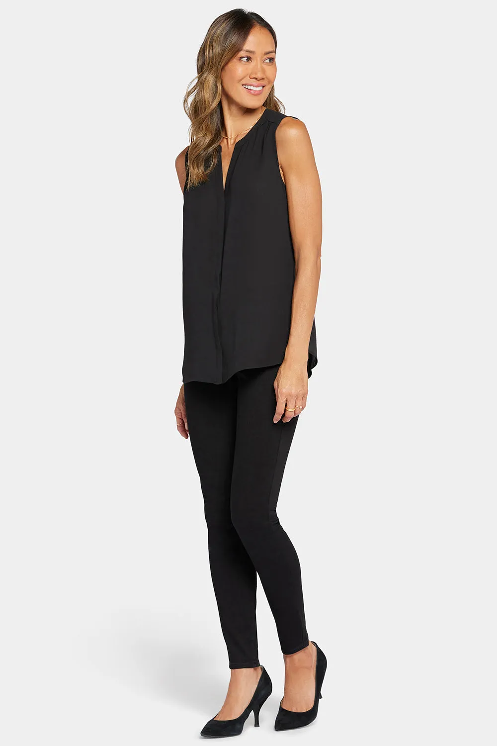 NYDJ Sleeveless Pintuck Bluse Schwarz