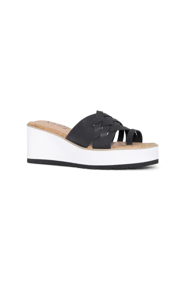 NYDJ Reesie Wedge Sandalen Schwarz Leder