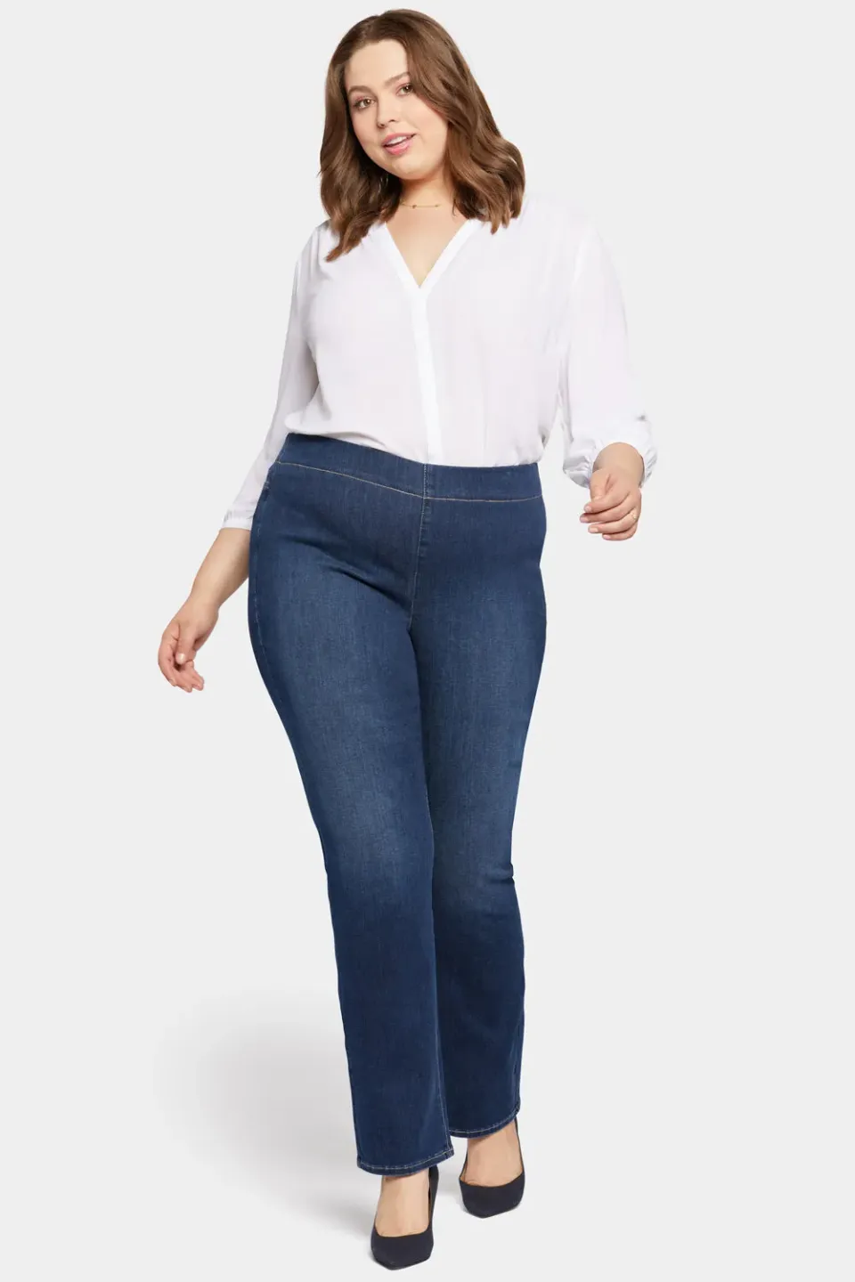 NYDJ Pull-On Straight Jeans Plus Wonderland blau