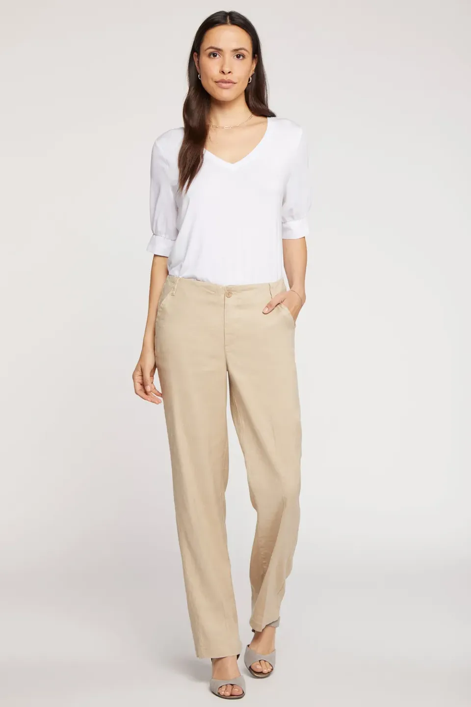 NYDJ Marilyn Straight Hose Petite Feather Stretch-Leinen