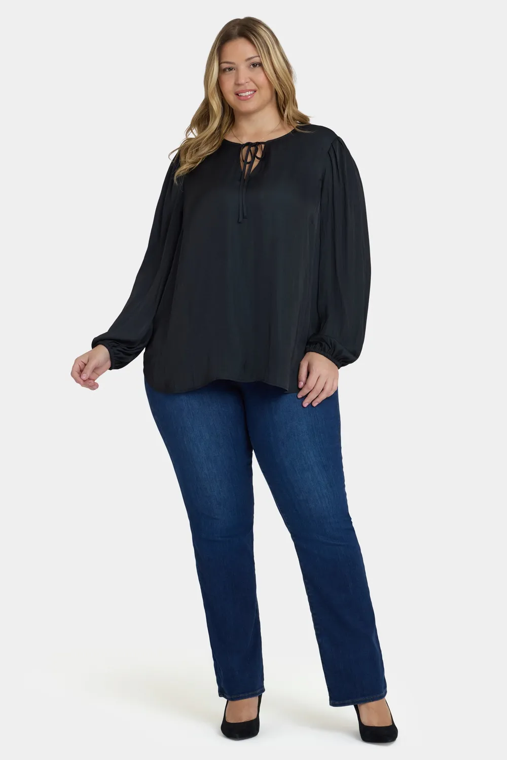 NYDJ Elsie Bluse Plus Size Schwarz Satin