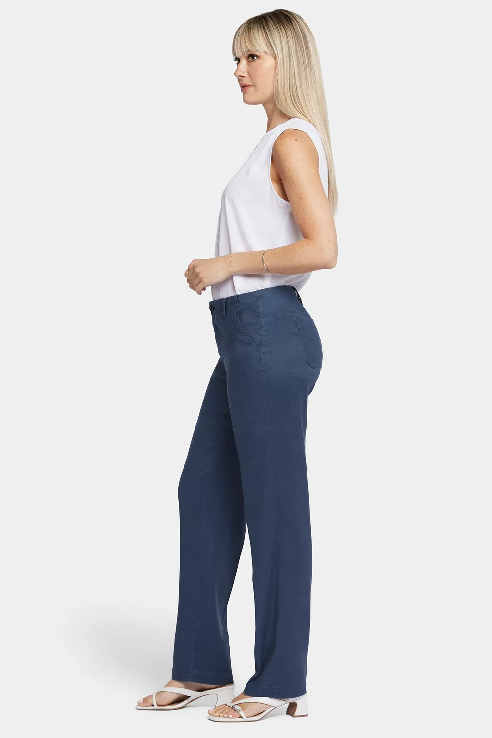 NYDJ Marilyn Straight Pants in Petite Hose Oxford Navy Leinen