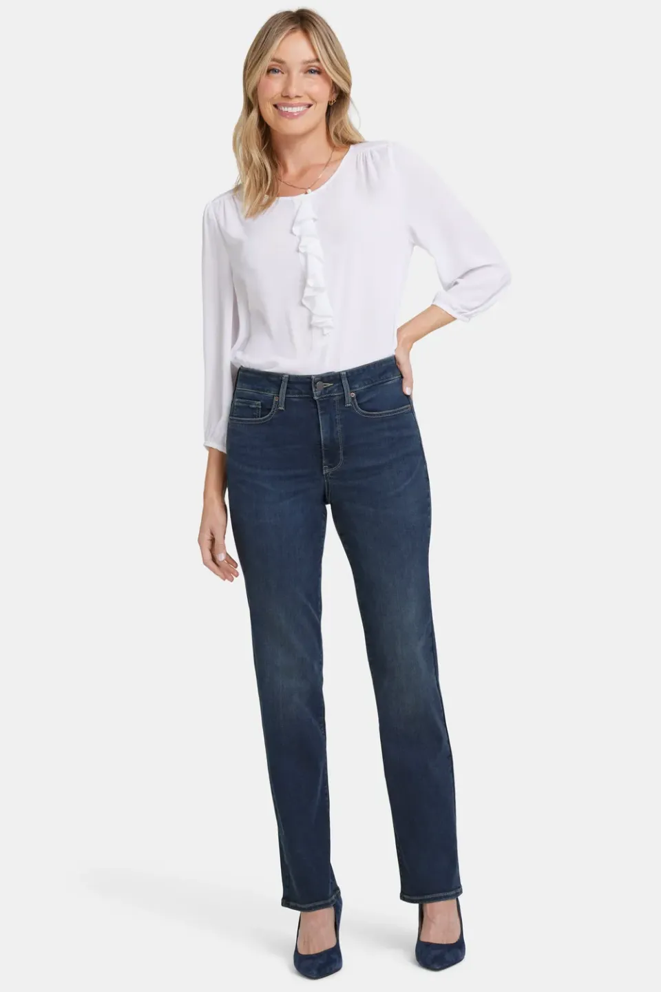 NYDJ Marilyn Straight Petite Jeans Presley dunkelblau