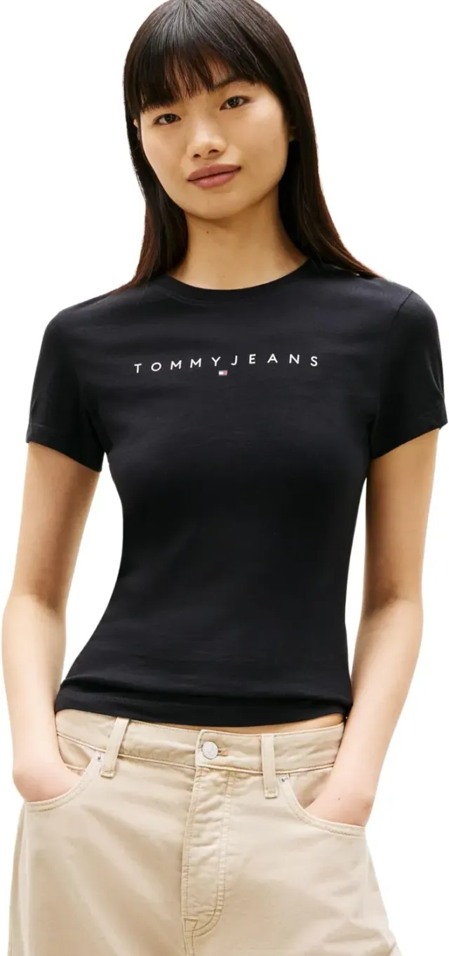 Tommy Jeans Linear Slim Fit T-Shirt Damen XL Schwarz