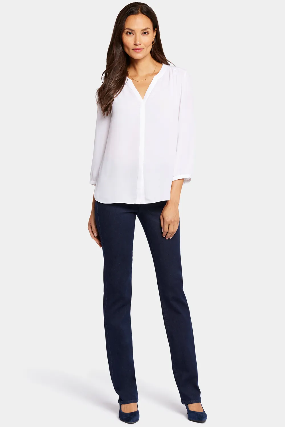 NYDJ Pintuck Petite Bluse Optic White 3/4-Arm