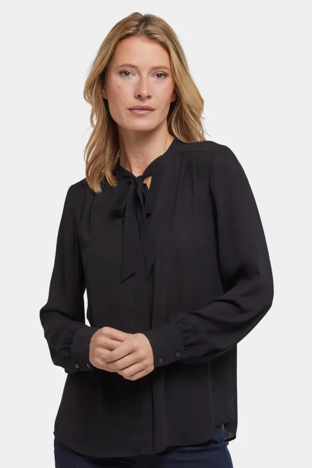 NYDJ Tie-Neck Bluse Schwarz Recycling-Polyester