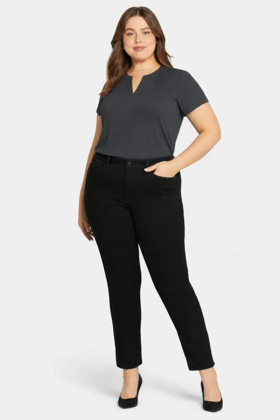 NYDJ Sheri Slim Jeans Plus Schwarz Figurformend