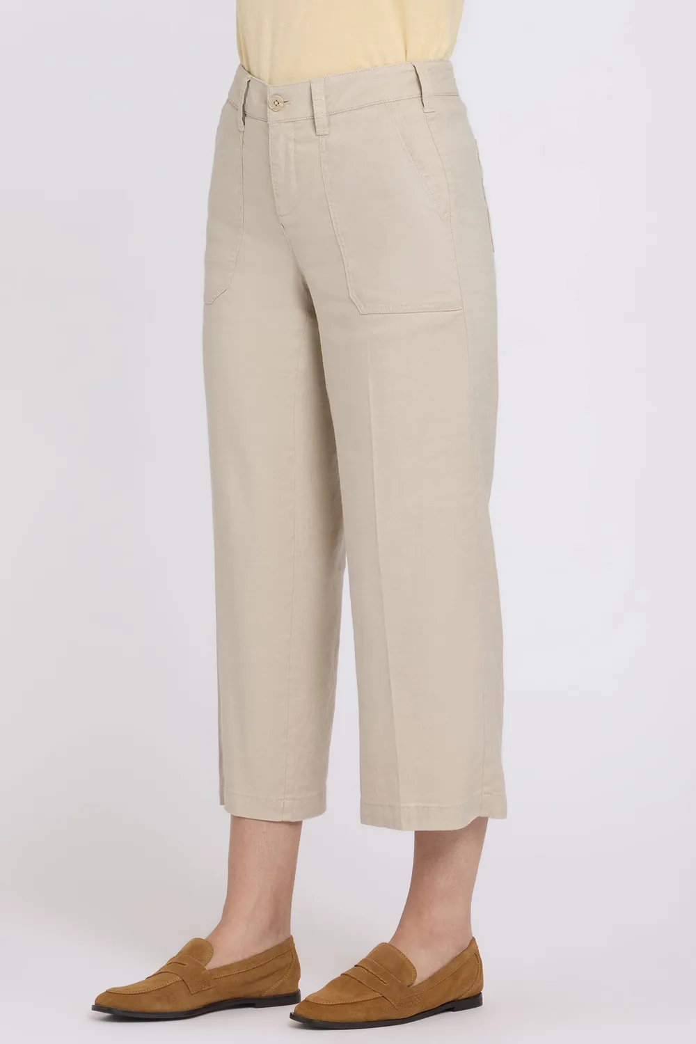 NYDJ Wide Leg Cargo Capri Caprihose Feather Stretch-Leinen