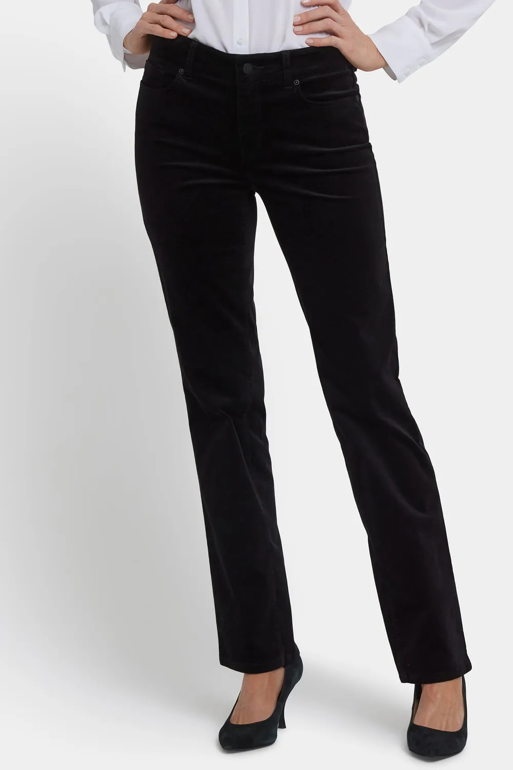 NYDJ Marilyn Straight Hose Petite Schwarz Samt